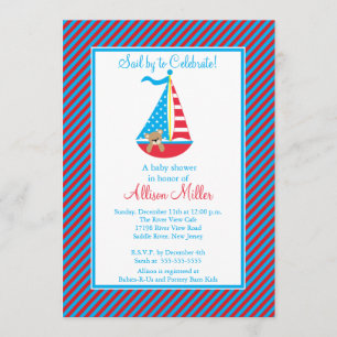 Modern Nautical Sailing Sailboat Boy Baby Shower Invitation