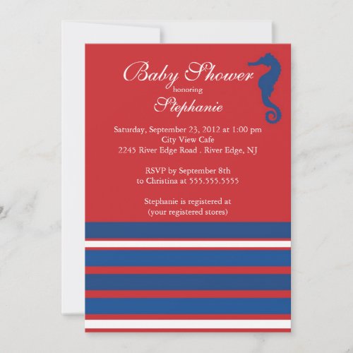 Modern Nautical Seahorse Baby Shower Invitation
