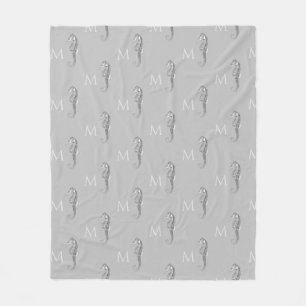 Modern Nautical Seahorse Bathroom Marine Gray  Fleece Blanket