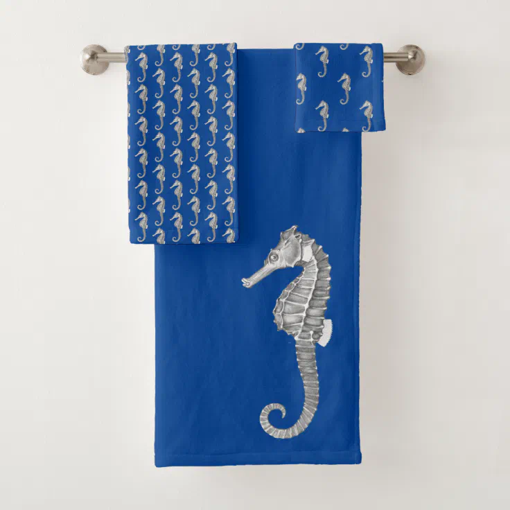 Modern Nautical Seahorse Bathroom Ocean Blue Bath Towel Set Zazzle