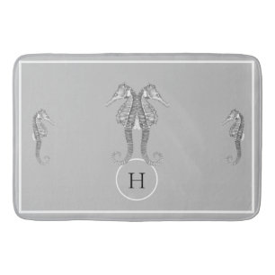 Modern Nautical Seahorse Marine Gray Kitchen Bath Mat