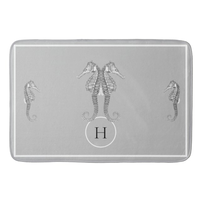 Modern Nautical Seahorse  Marine Gray  Kitchen  Bath Mat (Front)