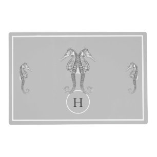 Modern Nautical Seahorse  Marine Gray  Kitchen  Placemat