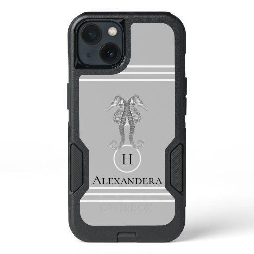 Modern Nautical Seahorse  Marine Gray  iPhone 13 Case