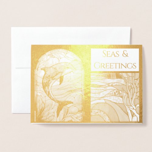 Modern Nautical Seas  Greetings Dolphin Foil Card