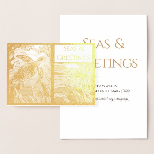 Modern Nautical Seas  Greetings Sea Turtle Foil Card