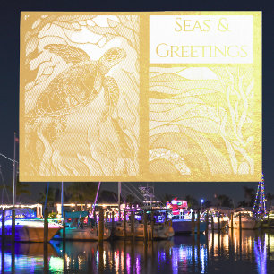 Modern Nautical Seas & Greetings, Sea Turtle Foil Card