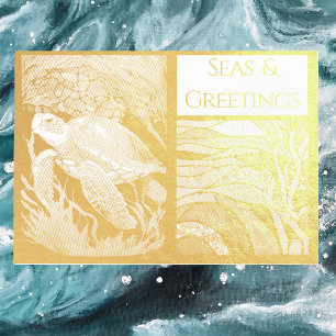 Modern Nautical Seas & Greetings, Sea Turtle Foil Card