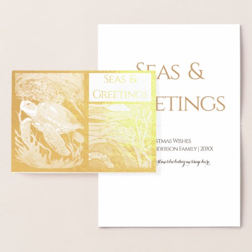 Modern Nautical Seas  Greetings Sea Turtle Foil Card