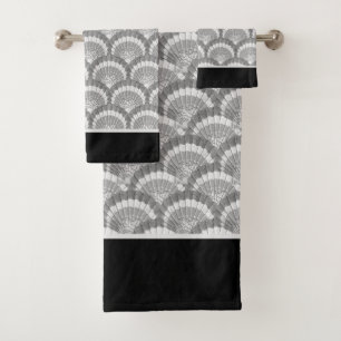 Modern Nautical Seashell Gray Shells Black Bath Towel Set