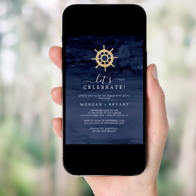 Modern Nautical | Ship Helm Let's Celebrate Invitation (Front Digital)
