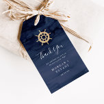 Modern Nautical | Ship Helm Thank You Favor Gift Tags<br><div class="desc">These modern nautical ship helm thank you favor gift tags are perfect for a cruise or beach wedding. The simple design features a gold boat wheel on a navy blue watercolor background. Personalize the labels with your names and the date. Change the wording to suit any event: bridal shower, rehearsal...</div>