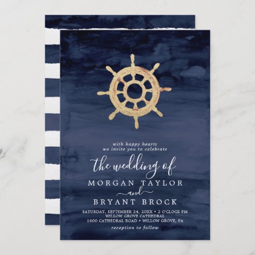 Modern Nautical  Ship Helm The Wedding Of Invitation