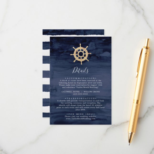 Modern Nautical | Ship Helm Wedding Details Enclosure Card (Front/Back In Situ)