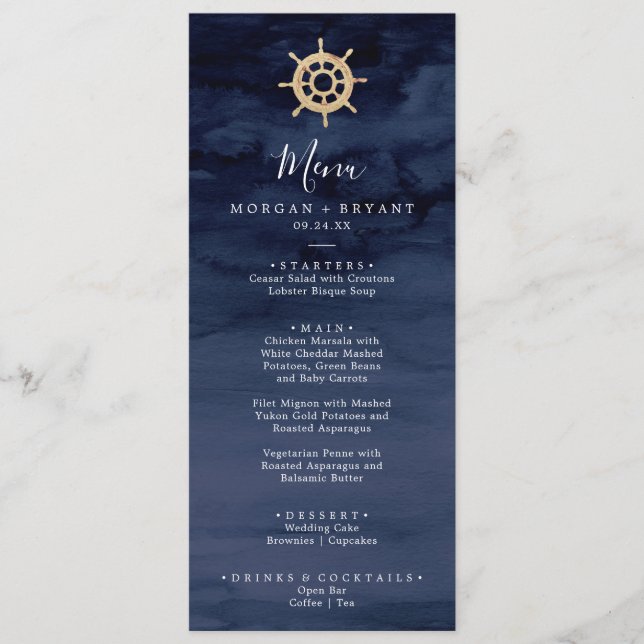 Modern Nautical | Ship Helm Wedding Dinner Menu (Front)