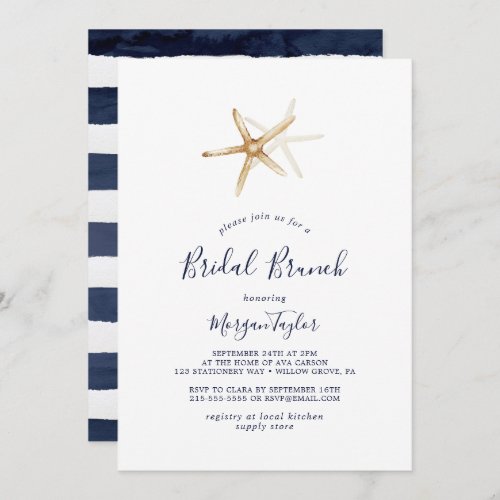 Modern Nautical  Starfish Bridal Brunch Invitation