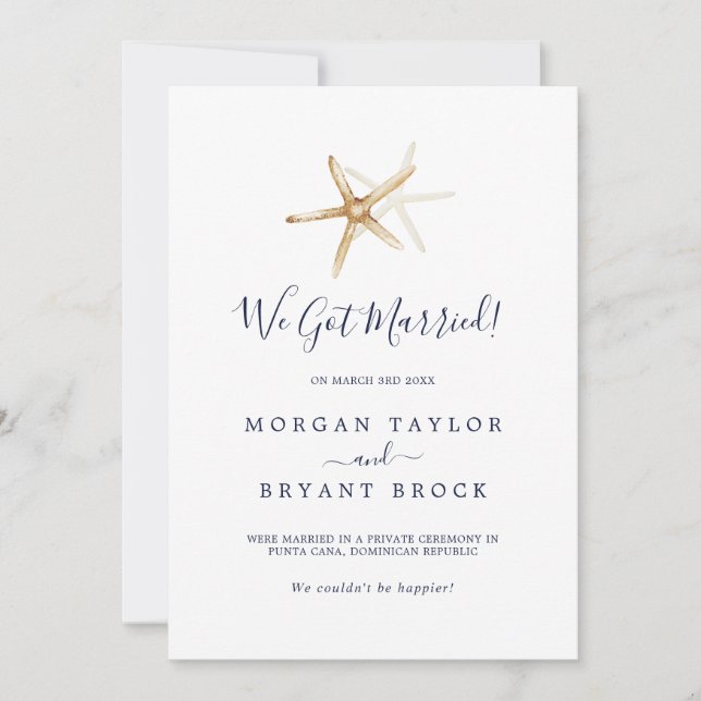 Modern Nautical | Starfish Elopement Announcement (Front)
