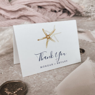 Modern Nautical   Starfish Folded Wedding Letterpress Thank You Card