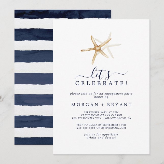 Modern Nautical | Starfish Let's Celebrate Invitation (Front/Back)