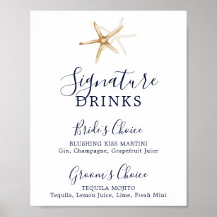 Modern Nautical   Starfish Signature Drinks Sign