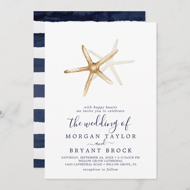 Modern Nautical | Starfish The Wedding Of Invitation (Front/Back)