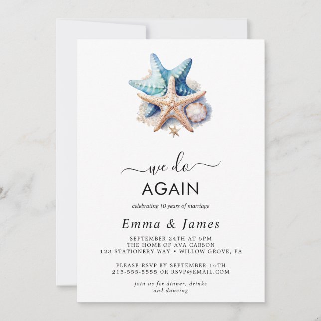 Modern Nautical | Starfish "We Still Do" Vow Renew Invitation (Front)