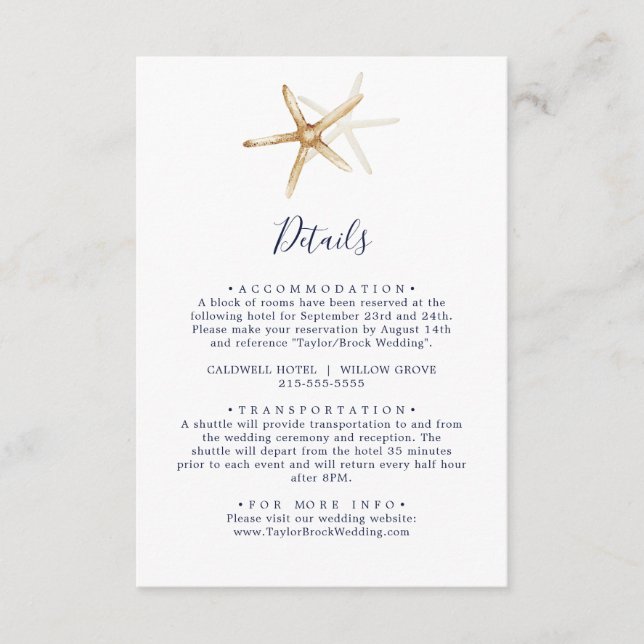 Modern Nautical | Starfish Wedding Details Enclosure Card (Front)