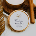 Modern Nautical | Starfish Wedding Favor Sticker<br><div class="desc">These modern nautical starfish wedding favor stickers are perfect for a cruise or beach wedding reception. The simple design features gold starfish. Personalize the sticker labels with your names,  the event (if applicable),  and the date. These stickers can be used for a wedding reception,  bridal shower,  or any event!</div>