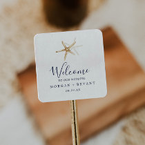 Modern Nautical | Starfish Wedding Welcome Square Sticker