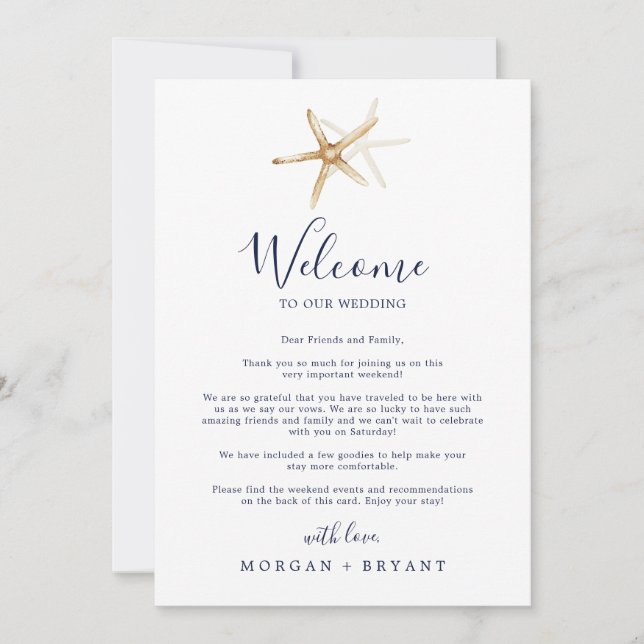 Modern Nautical Starfish Welcome Letter Itinerary (Front)