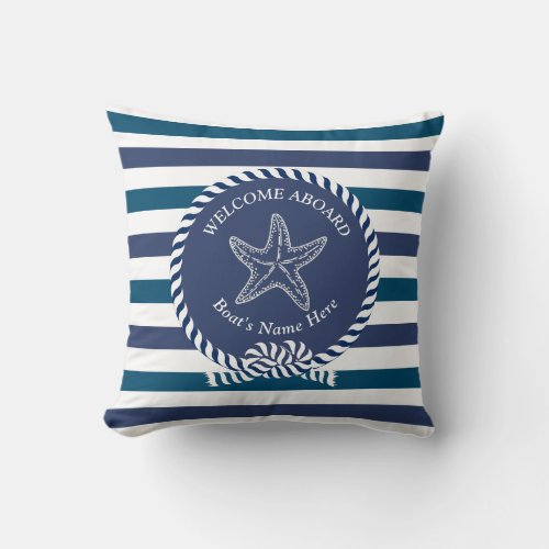 Modern Nautical Stripe Turquoise Navy Blue White Throw Pillow