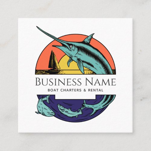 Modern Nautical Swordfish Sun Illustration Fishing Square Business Card