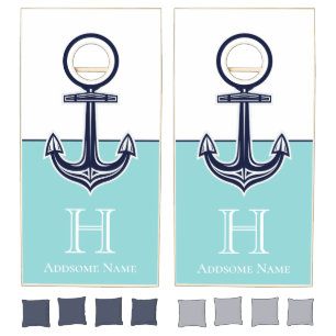 Modern Nautical Teal Navy blue Anchor Monogram Cornhole Set