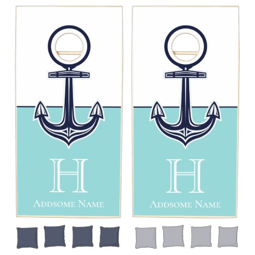 Modern Nautical Teal Navy blue Anchor Monogram Cornhole Set