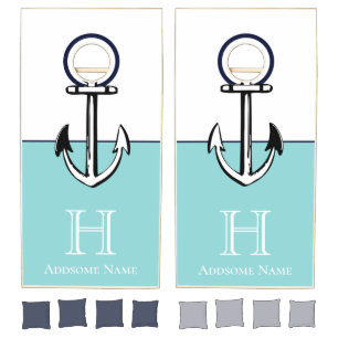 Modern Nautical Teal Navy blue Anchor Monogram Cornhole Set