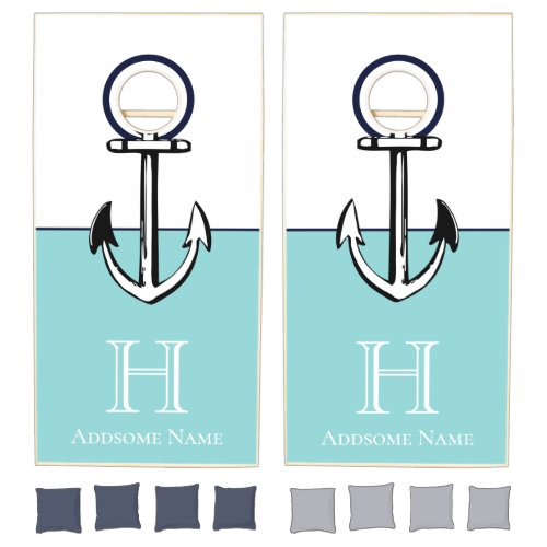 Modern Nautical Teal Navy blue Anchor Monogram Cornhole Set