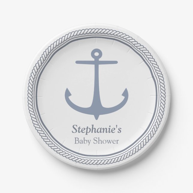 Modern Nautical Themed Baby Shower Supplies Paper Plates (Front)