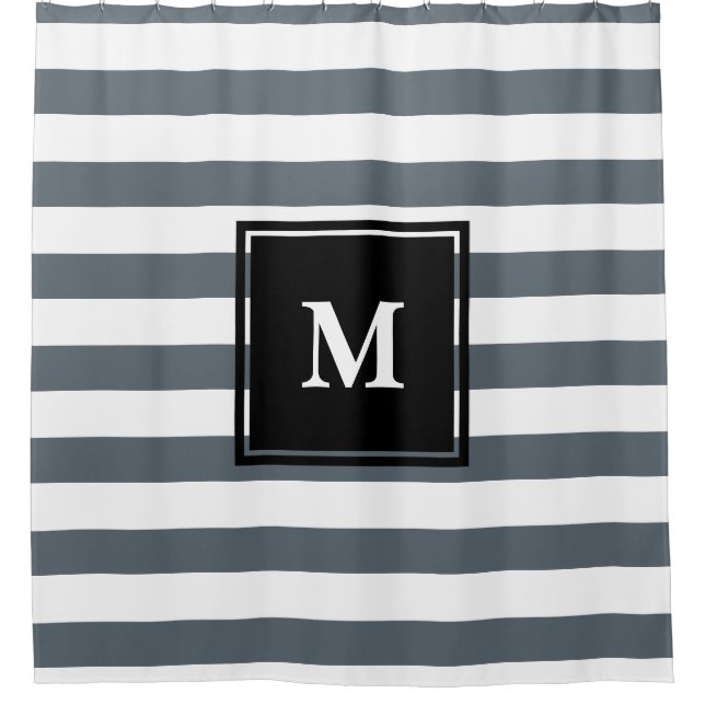 Modern Nautical Thick White & Gray Stripes Shower Curtain (Front)