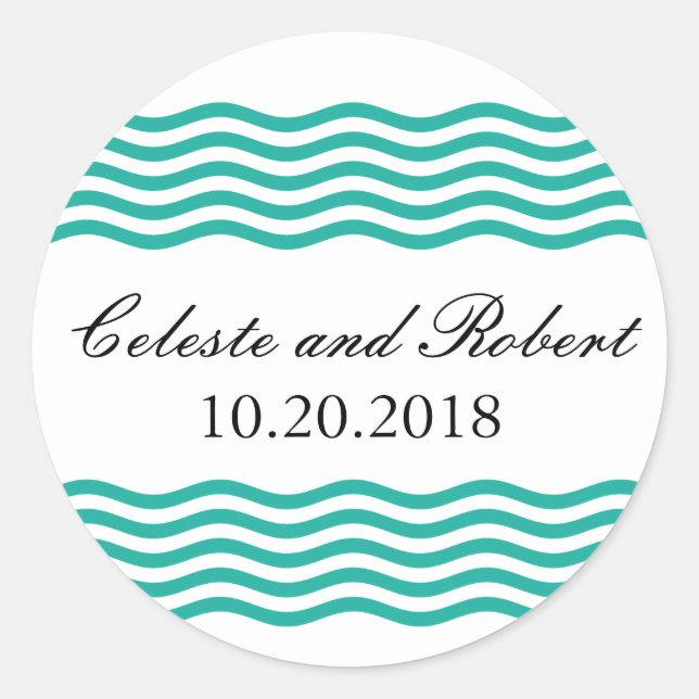 Modern Nautical Waves Pattern Classic Round Sticker (Front)
