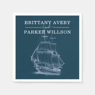 Modern Nautical Wedding Blue Boat Napkins