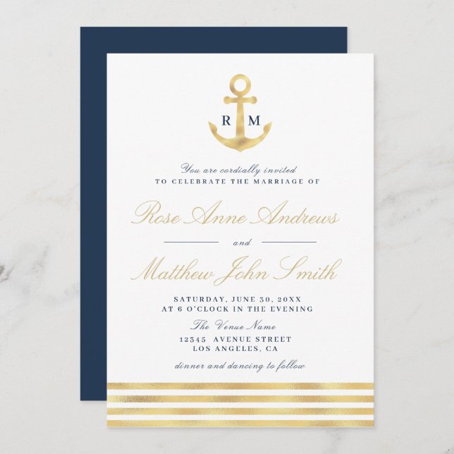 modern nautical wedding invitation (Front/Back)