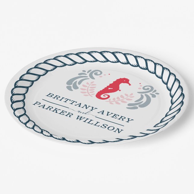 Modern Nautical Wedding Personalized Paper Plates (Angled)