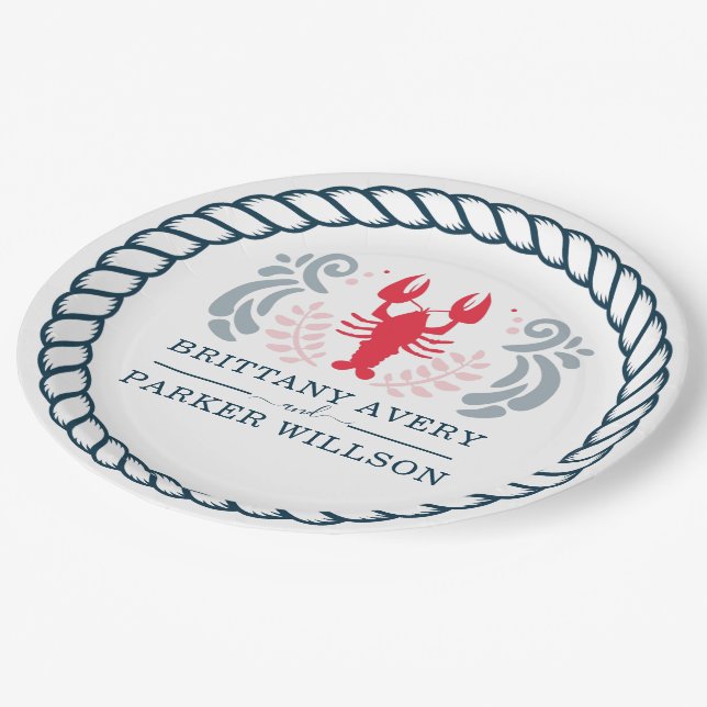 Modern Nautical Wedding Personalized Paper Plates (Angled)