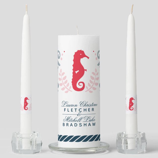 Modern Nautical Wedding Personalized Unity Candle Set (Front)