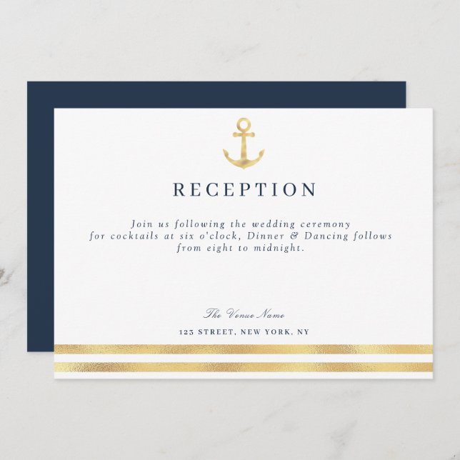 modern nautical wedding reception card (Front/Back)