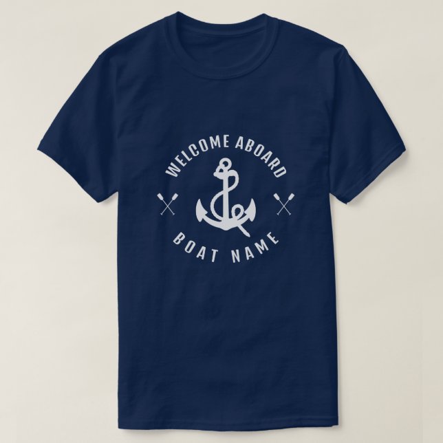 Modern Nautical Welcome Aboard Boat Name Anchor  T-Shirt (Design Front)