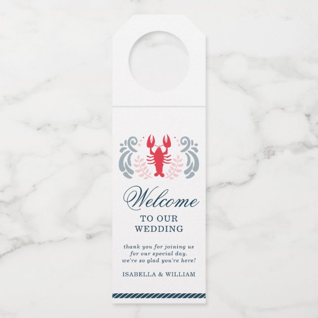 Modern Nautical Welcome Wedding Bottle Hanger Tag (Front)