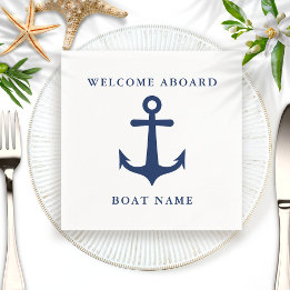 Modern Nautical White Navy Blue Anchor Boat Napkins