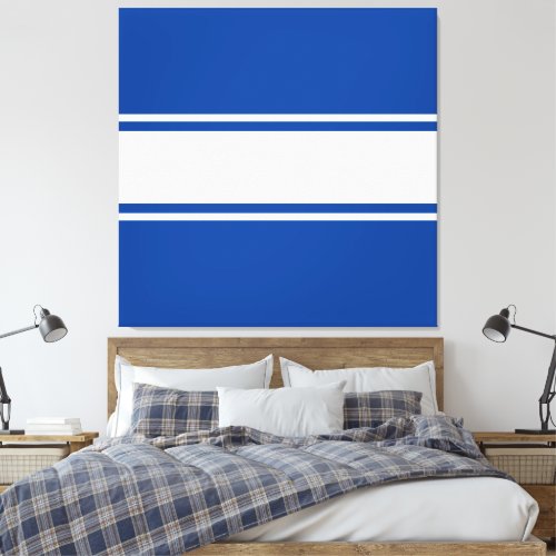 Modern Nautical White Racing Stripes On Deep Blue Canvas Print