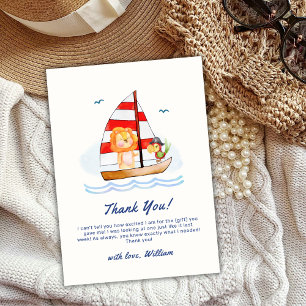 Modern Nautical Wild Lion Sailboat Baby Shower  Thank You Card